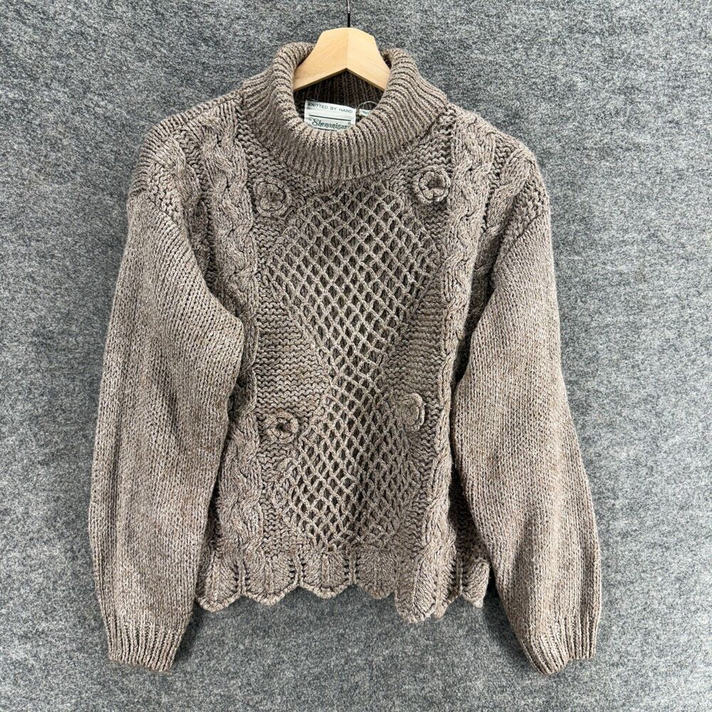 Shenanigans Sweater Pullover Women M Medium Gray Turtleneck Knitted By Hand